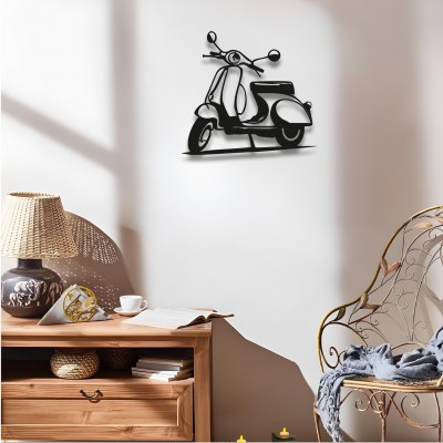 Vintage Scooter Metal Duvar Dekoru – Retro Ev Dekorasyonu, Minimalist Duvar Panosu, Modern Siyah Metal Scooter Heykeli, Motosiklet Tutkunlarına Hediye